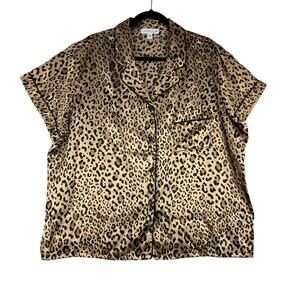 In Bloom by Jonquil Satin Leopard Print Button Up Pajama Top Only Women's 1X NWT